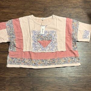 Blue Velvet Pink & Floral Patchwork Short Sleeve Tee